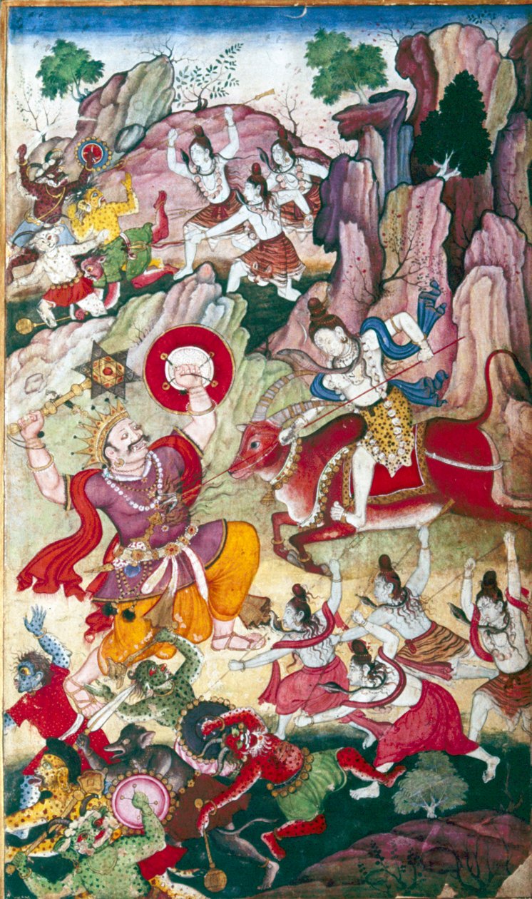 Siva destroys the demon Andhaka, Harivamsa manuscript, Mughul, c1590.   द्वारा अज्ञात