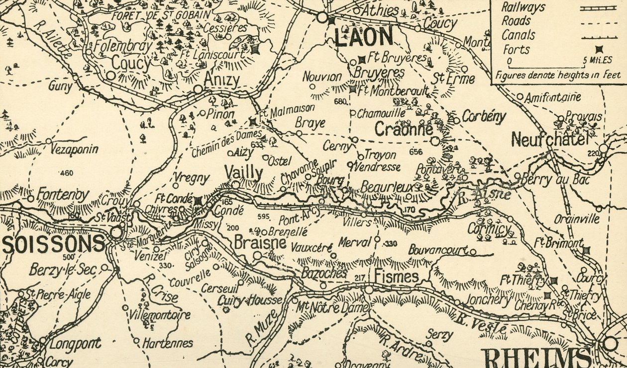 1914, c1920 के ऊपर एइसन की घाटी का स्केच मैप। द्वारा अज्ञात