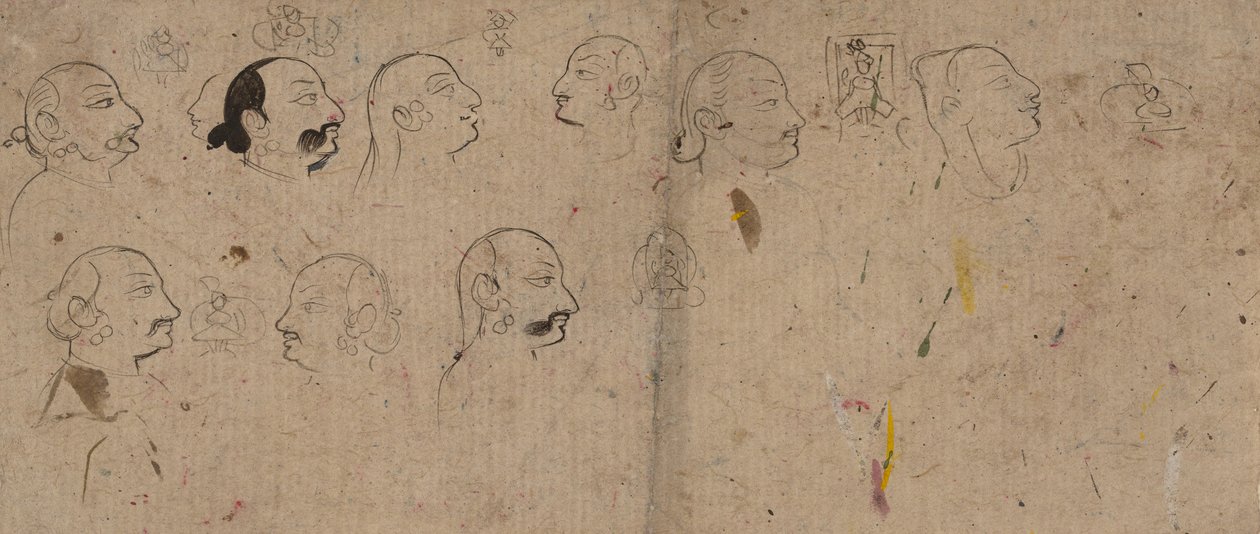चेहरे के अध्ययन का स्केच पेज, संभवतः महाराव किशोर सिंह, सीए। 1830. द्वारा अज्ञात