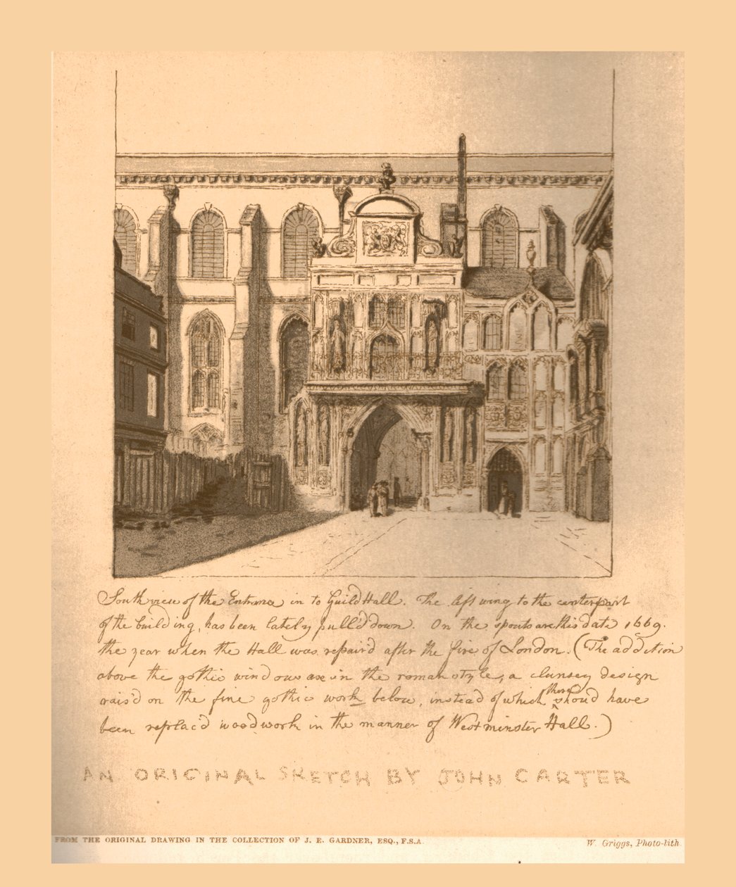 गिल्डहॉल में प्रवेश का दक्षिण दृश्य, c1669, 1886। द्वारा अज्ञात