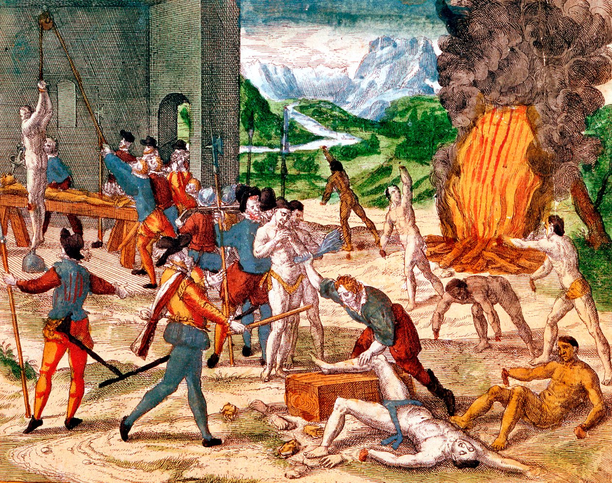 1539-1542 में अमेरिकी भारतीयों पर अत्याचार करने वाले स्पैनिश विजेता द्वारा अज्ञात