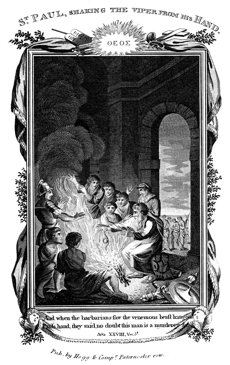 सेंट पॉल द एपोस्टल ने वाइपर को अपने हाथ से हिलाया, c1808 द्वारा अज्ञात