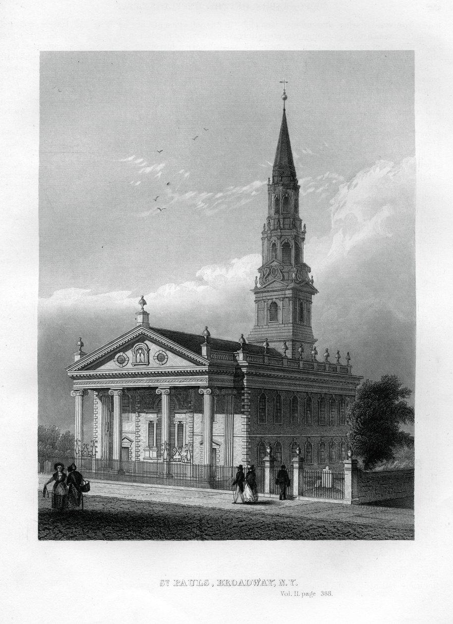 सेंट पॉल चैपल, ब्रॉडवे, न्यूयॉर्क, 1855 द्वारा अज्ञात
