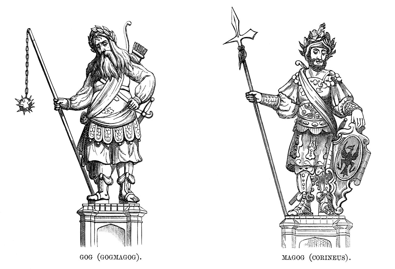 गोग गोगमोग और मैगोग कोरिनस की मूर्तियाँ, 1886 द्वारा अज्ञात