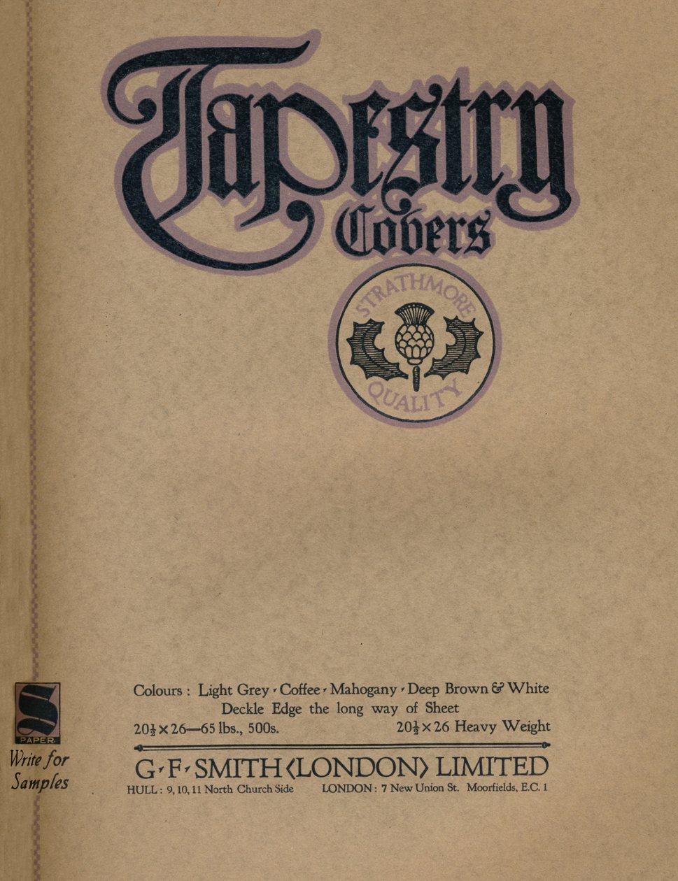 टेपेस्ट्री कवर - जीएफ स्मिथ लंदन लिमिटेड विज्ञापन, 1919 द्वारा अज्ञात
