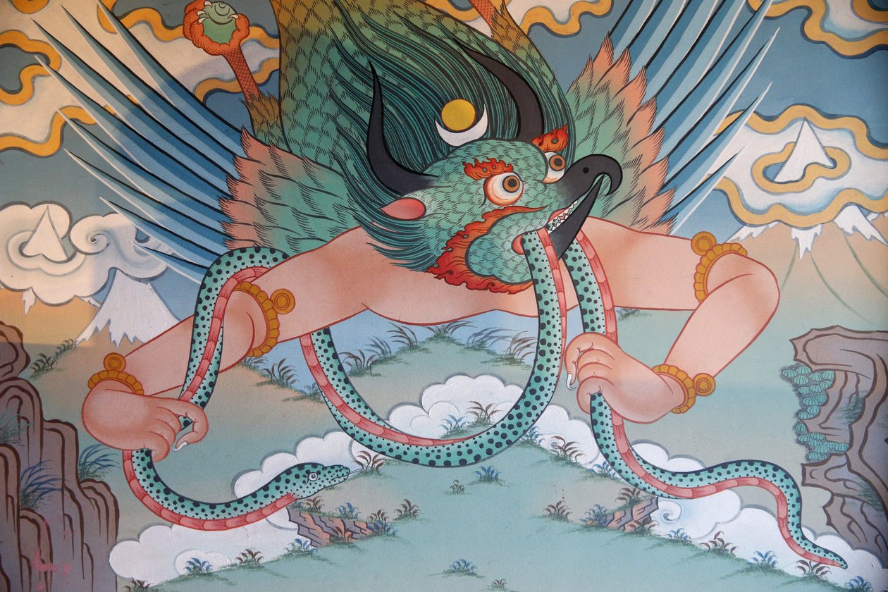 हजार बुद्धों का मंदिर दशांग काग्यू लिंग मण्डली चित्रकारी गरुड़, ला बौलय, फ्रांस द्वारा अज्ञात