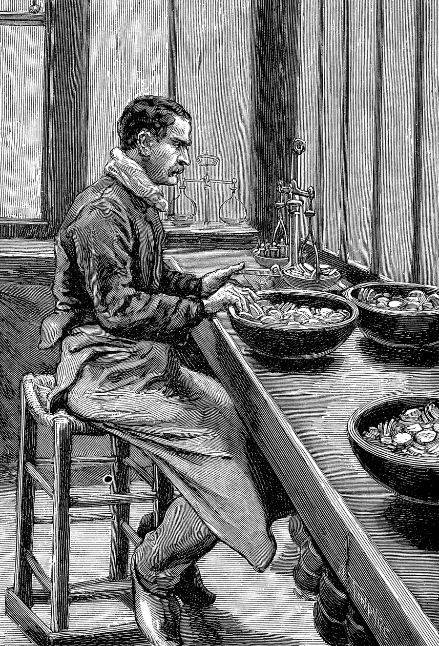 सोने के टुकड़ों के वजन का परीक्षण, पेरिस टकसाल, 1892 द्वारा अज्ञात