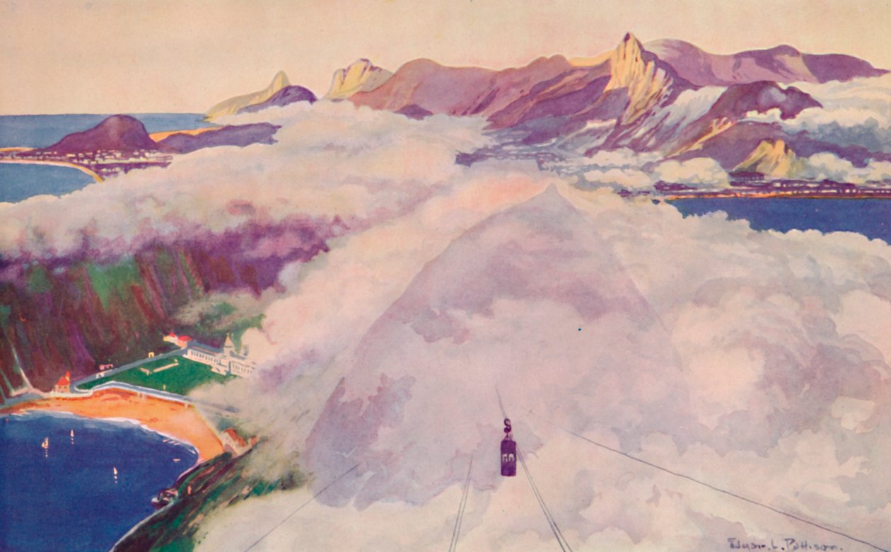 एरियल रोपवे कार, चीनी लोफ पर्वत, 1914 से उतरती है। द्वारा अज्ञात