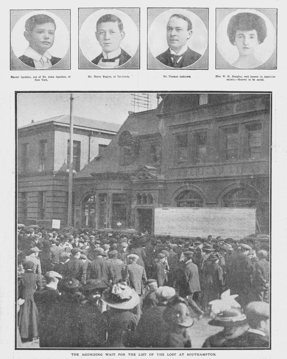 20 अप्रैल, 1912 को साउथेम्प्टन में द लॉस्ट ऑफ द लिस्ट ऑफ़ द एगॉनाइजिंग प्रतीक्षा। द्वारा अज्ञात
