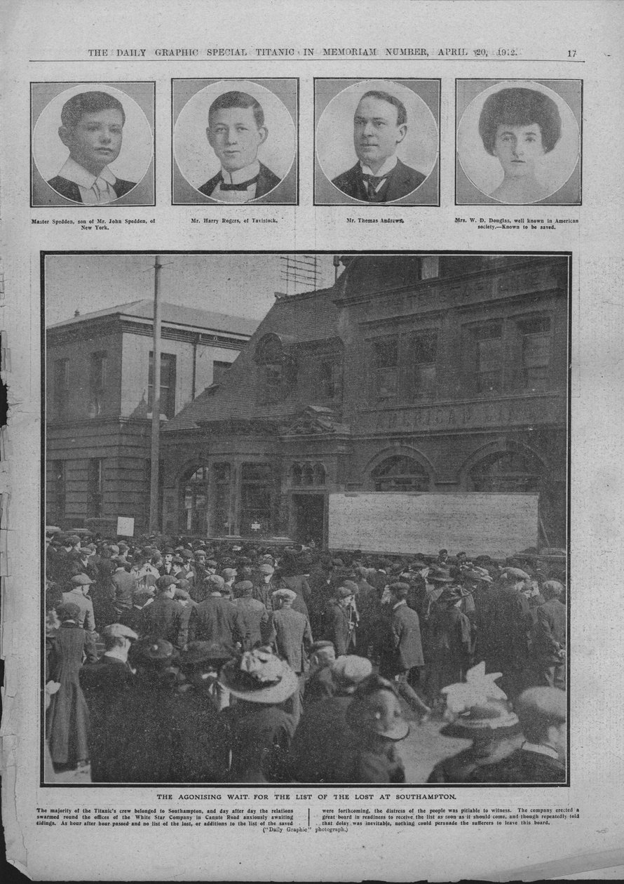 20 अप्रैल, 1912 को साउथेम्प्टन में द लॉस्ट ऑफ़ द लिस्ट ऑफ़ द एगॉनाइजिंग प्रतीक्षा। द्वारा अज्ञात