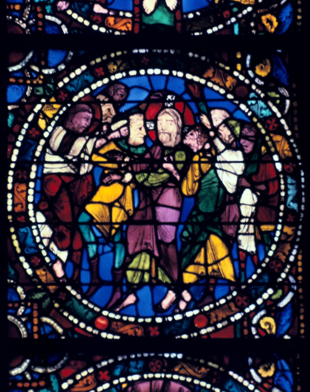 यहूदा के मसीह चुंबन की गिरफ्तारी, कांच, Chartres कैथेड्रल, 1194-1260 द्वारा अज्ञात
