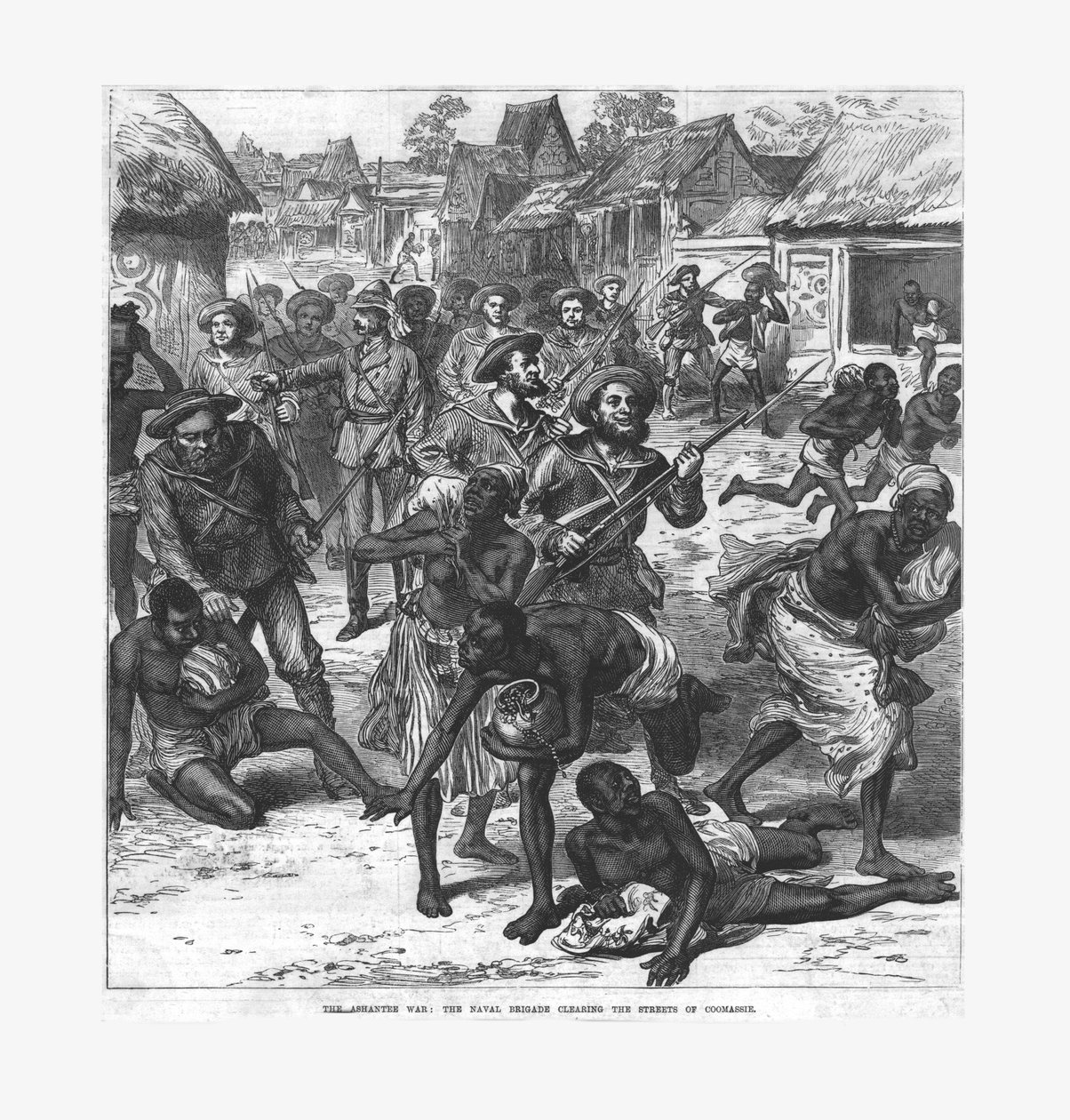 द एशेंटी वॉर: द नेवल ब्रिगेड क्लीयरिंग द स्ट्रीम्स ऑफ कोमास्सी, 1874। द्वारा अज्ञात
