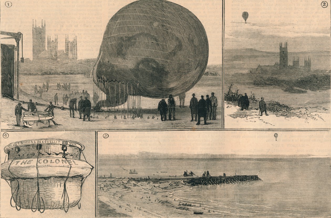 द अटेम्पटेड बलून वोयेज अक्रॉस द चैनल, 1882। द्वारा अज्ञात