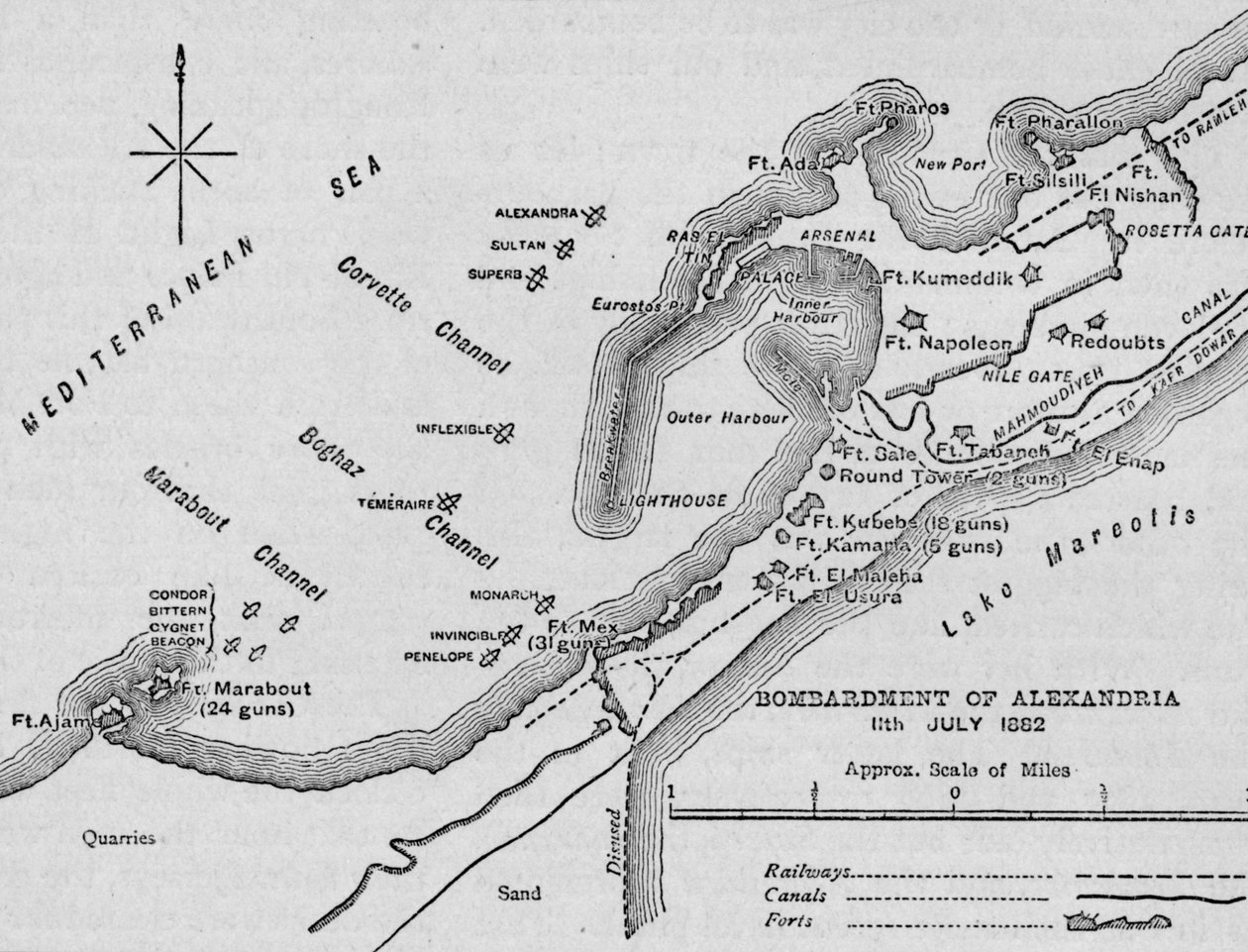 अलेक्जेंड्रिया की बमबारी: स्केच मैप, 1902 द्वारा अज्ञात
