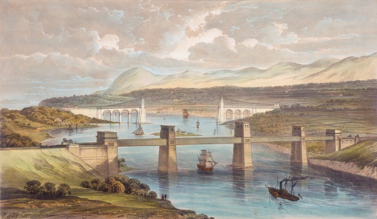 ब्रिटानिया ट्यूबलर ब्रिज, मेनाई स्ट्रेट, वेल्स, c1850 द्वारा अज्ञात
