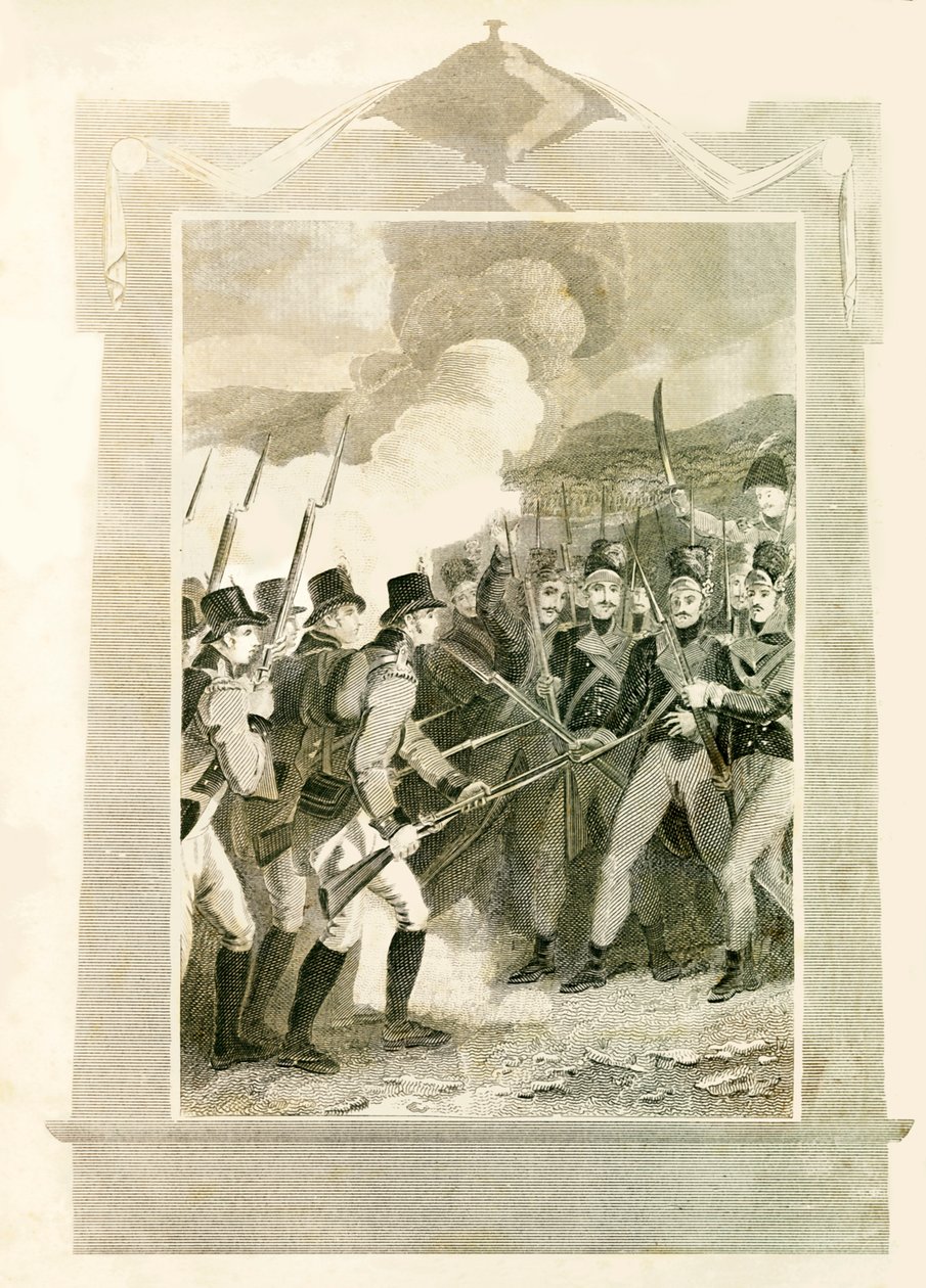 1806, 1816 के मेडा के युद्ध में बेयॉनेट्स के साथ फ्रेंच लाइन्स पर हमला करने वाले ब्रिटिश। द्वारा अज्ञात