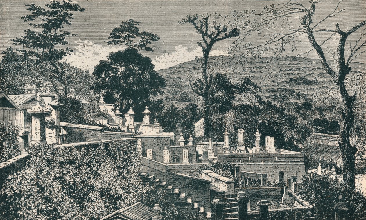 1907 में शहर के आधुनिक विस्तार से पहले नागासाकी, जापान में कब्रिस्तान हिल द्वारा अज्ञात