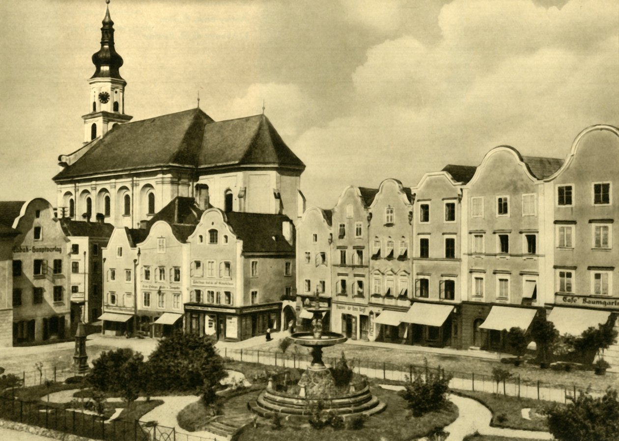सेंट जॉर्ज चर्च, Schärding am Inn, अपर ऑस्ट्रिया, c1935। द्वारा अज्ञात