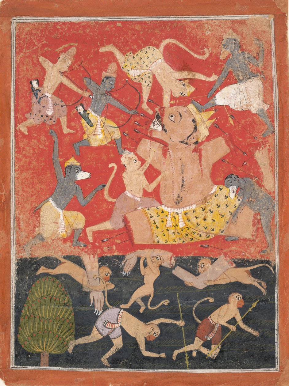 दानव कुंभकर्ण राम और लक्ष्मण द्वारा पराजित किया गया ..., ca. 1670। द्वारा अज्ञात