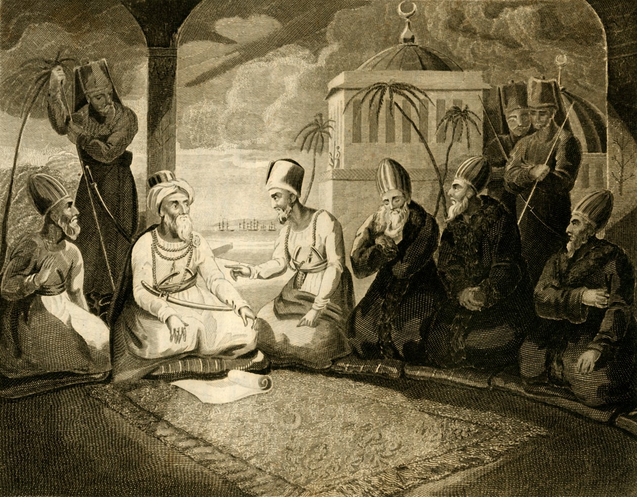 1816 के इंग्लिश फ्लीट के आगमन पर अल्जीयर्स के डे ने अपनी परिषद से परामर्श किया। द्वारा अज्ञात