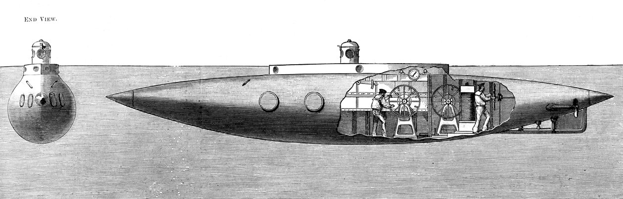 विस्थापन डूब और बढ़ती पनडुब्बी नाव Nautilus, 1887 द्वारा अज्ञात