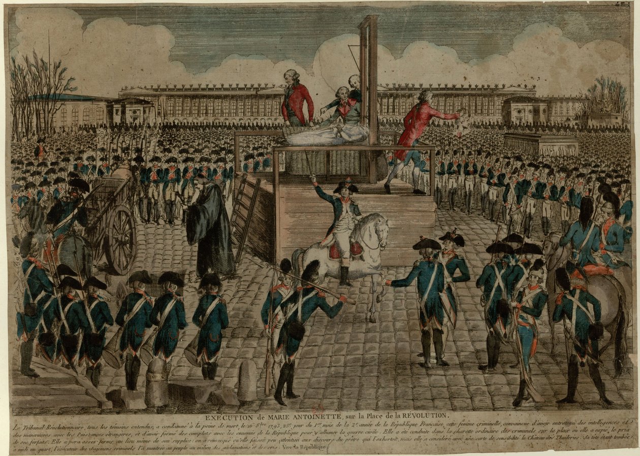 16 अक्टूबर, 1793 को प्लेस डे ला क्रांति पर मैरी एंटोनेट का निष्पादन, c. 1793 द्वारा अज्ञात