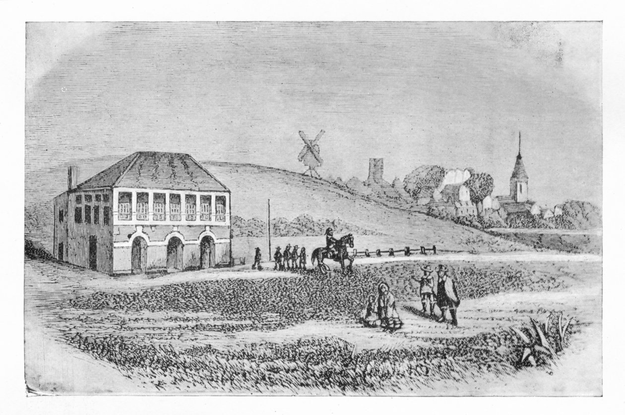 न्यूमार्केट में पहला ग्रैंड स्टैंड, c1765, 1911 द्वारा अज्ञात