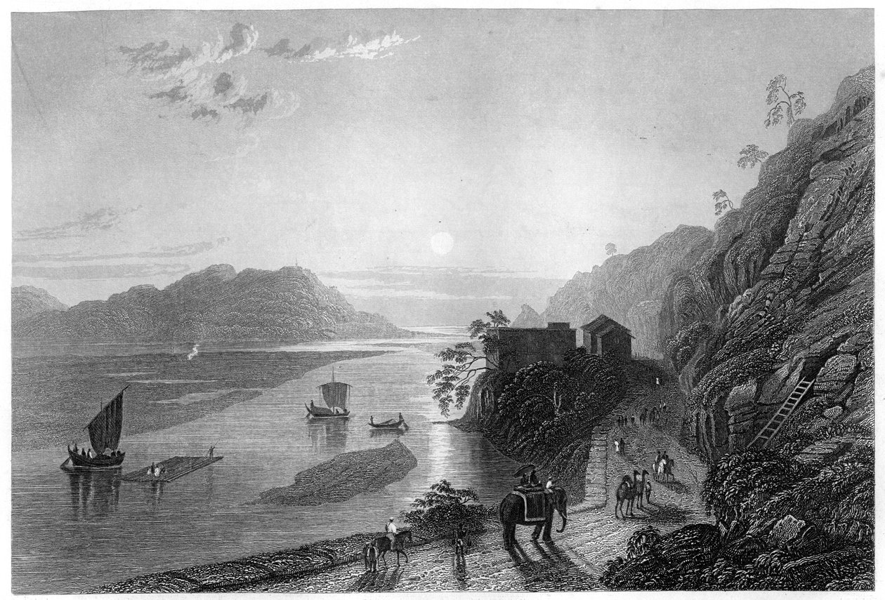 हल्द्वार, भारत के पास मैदानी इलाकों में प्रवेश करने वाली गंगा c1860 द्वारा अज्ञात