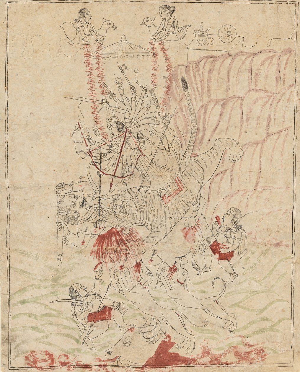 The Goddess Durga Killing the Buffalo Demon, Mahisha Mahishasura Mardini, ca. 1760.  द्वारा अज्ञात