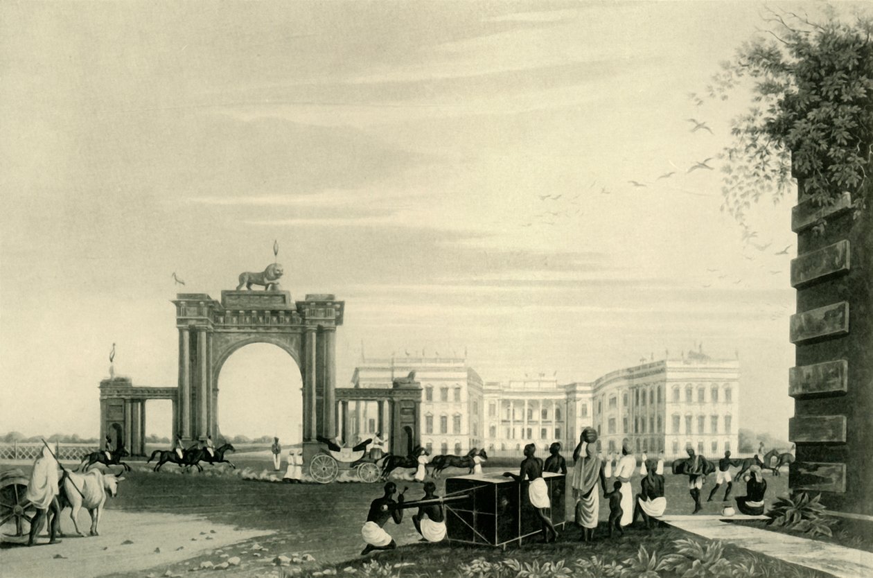 गवर्नर जनरल एंड बॉडी गार्ड आउटसाइड गवर्नमेंट हाउस, 1820, 1925। द्वारा अज्ञात