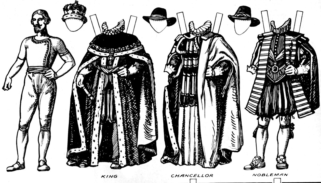 द ग्रेट गैलरी ऑफ़ हिस्टोरिक कॉस्टयूम: जेम्स में पहनी गई पोशाकें The Firsts Reign, c1934 द्वारा अज्ञात