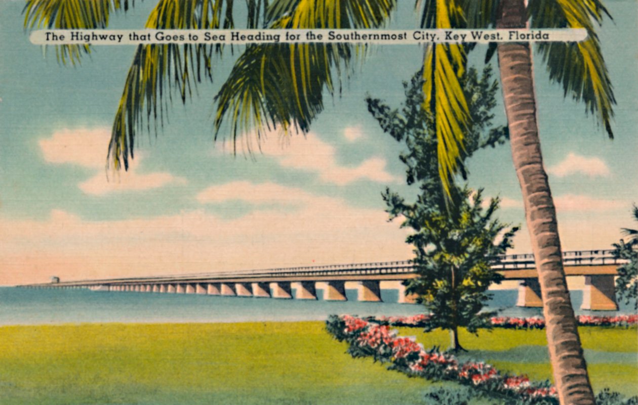 वह राजमार्ग जो दक्षिणी शहर, की वेस्ट, फ्लोरिडा, c1940 के लिए सी हैडिंग तक जाता है द्वारा अज्ञात