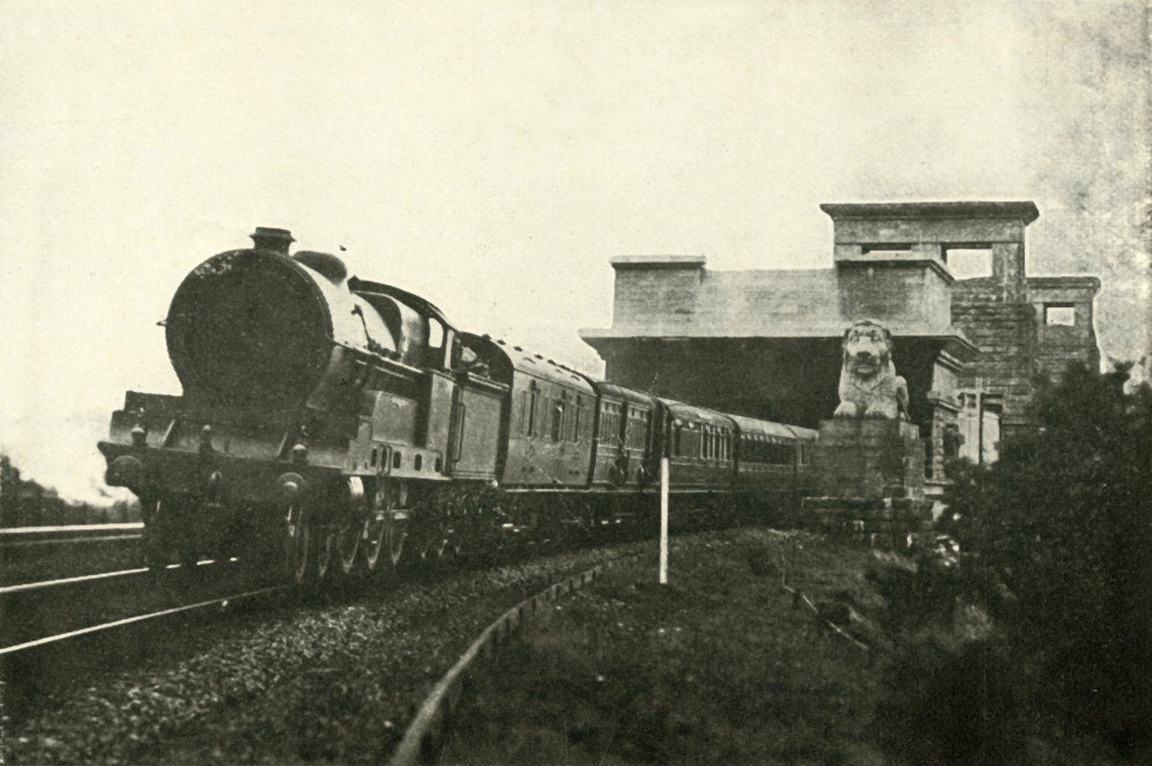द मेनाई ब्रिज को छोड़ने वाला आयरिश मेल, c1930। द्वारा अज्ञात