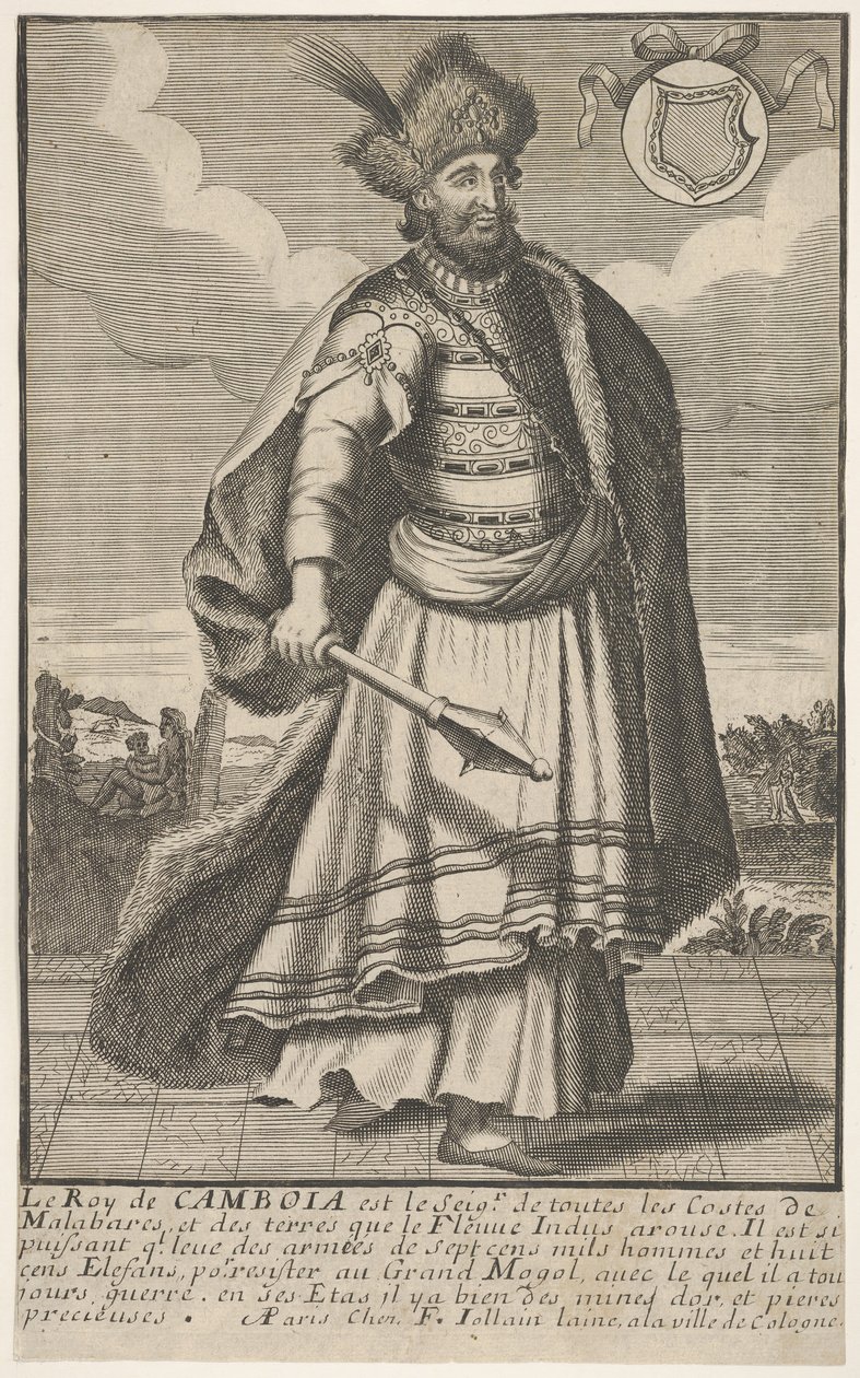 कंबोडिया के राजा अपने दाहिने हाथ में एक राजदंड के साथ खड़े हैं, सीए। 1670-1700। द्वारा अज्ञात
