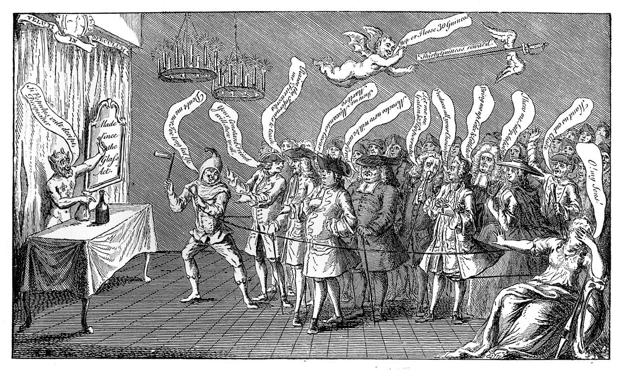 जादूगर या बोतल कंगेर। अंग्रेजी साख: या, सभी बोतलबंद, 1749 द्वारा अज्ञात