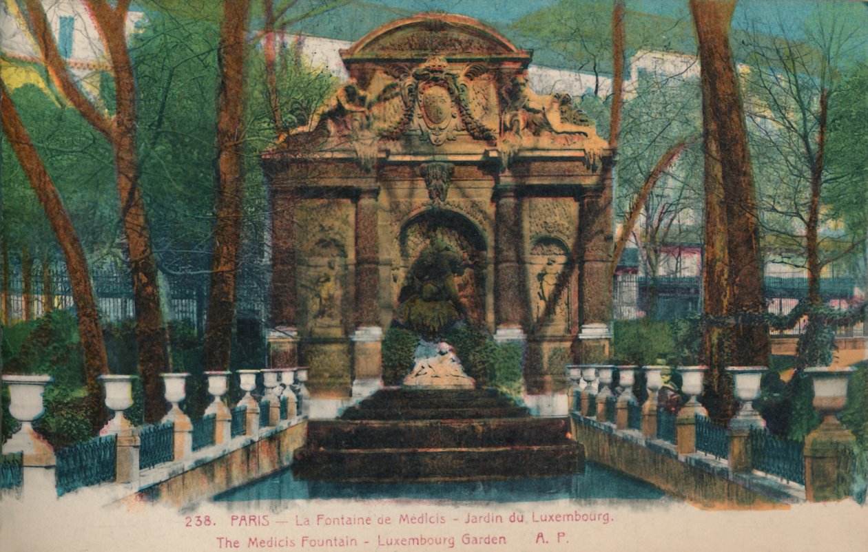 द मेडिसी फ़ाउंटेन - लक्समबर्ग, पेरिस का जार्डिन डू गार्डन, c1920 द्वारा अज्ञात