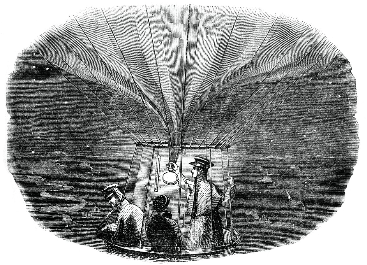 रात, 1836, 1886 में लीस के ऊपर से गुजरने वाला नासाउ गुब्बारा द्वारा अज्ञात