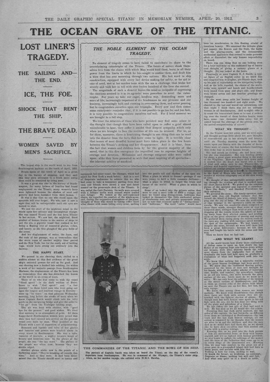 टाइटैनिक के ओशन ग्रेव, और कप्तान एडवर्ड स्मिथ की तस्वीर, 20 अप्रैल, 1912। द्वारा अज्ञात