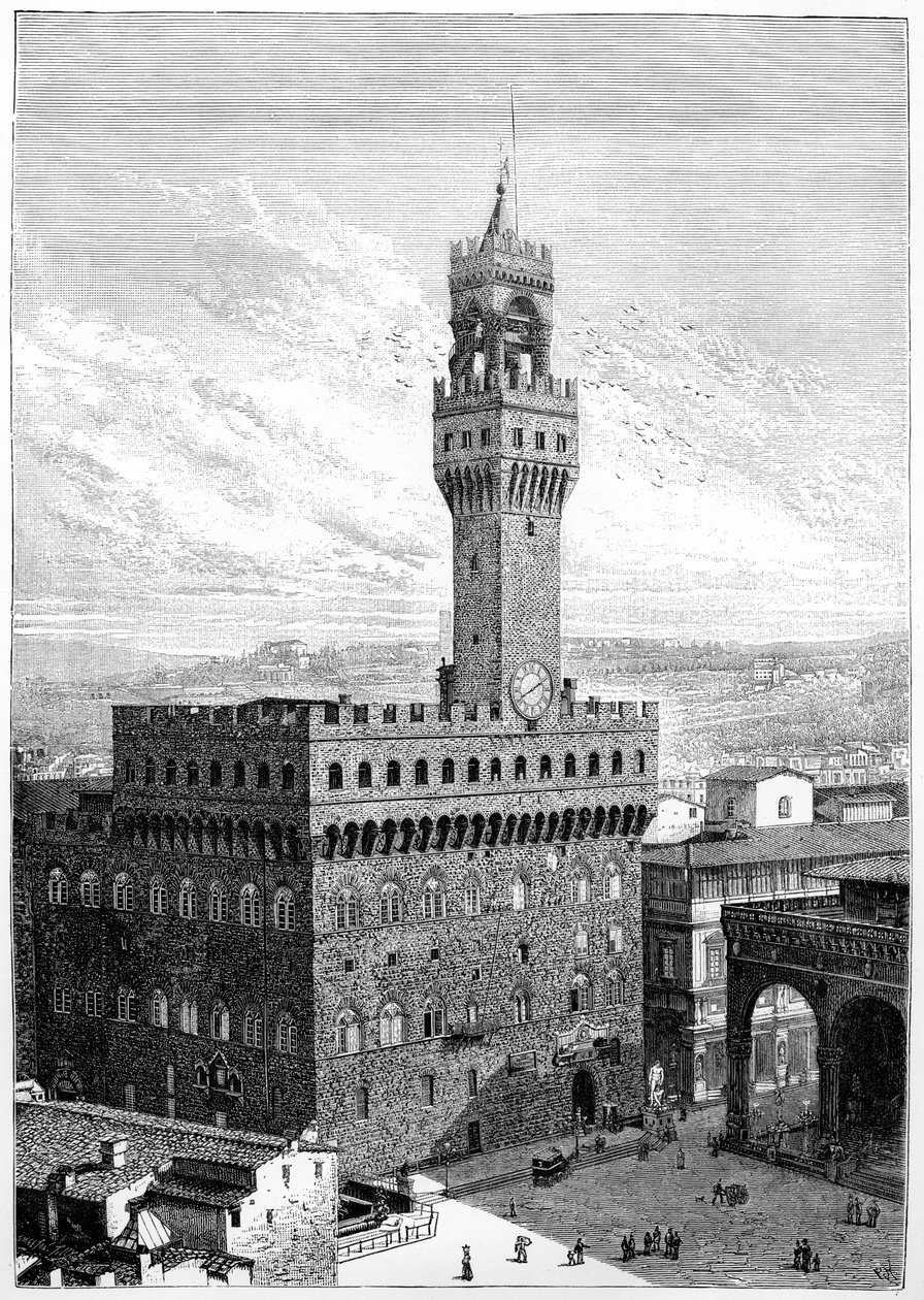 पियाज़ा डेला सिग्नोरिया, पलाज़ो वेक्चियो, फ्लोरेंस, इटली, 1882 द्वारा अज्ञात
