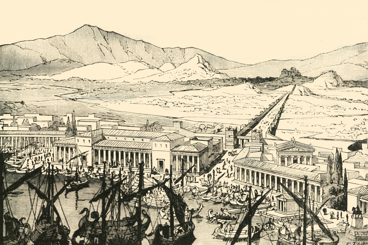 The Piraeus with the Long Walls, पुनर्स्थापित, 1890। द्वारा अज्ञात