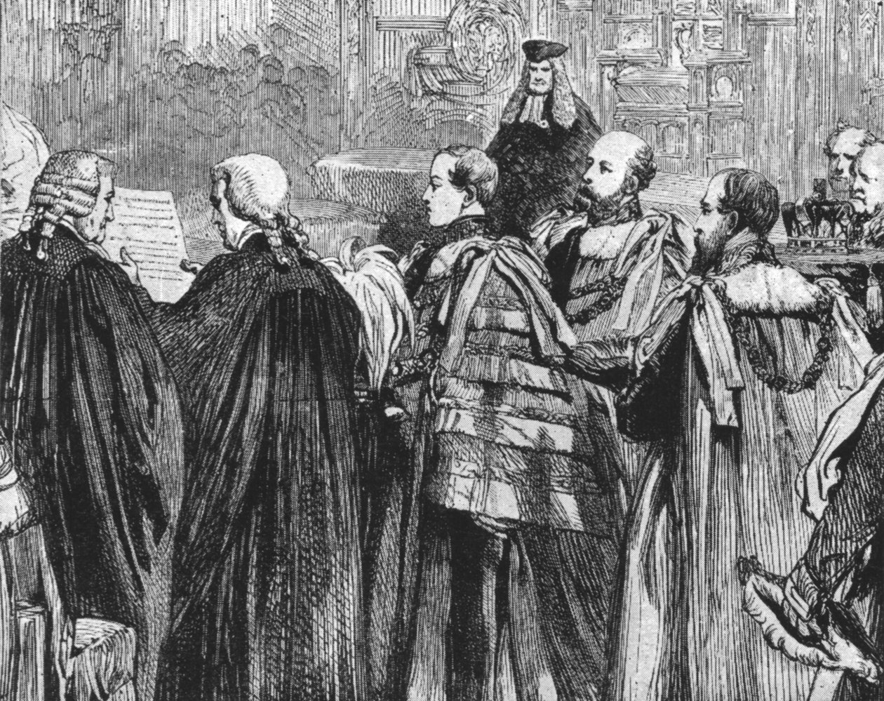 वेल्स के राजकुमार ने पहली बार हाउस ऑफ लॉर्ड्स में अपनी सीट ली ... 1863, 1901। द्वारा अज्ञात