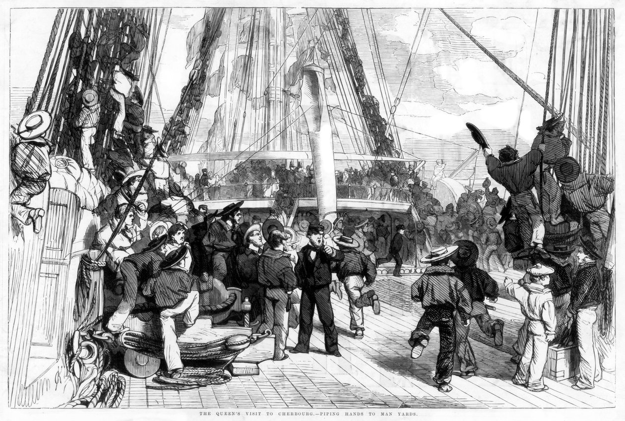द क्वीन्स विजिट टू चेरबर्ग - पीपिंग हैंड्स टू मैन यार्ड, 1858 द्वारा अज्ञात