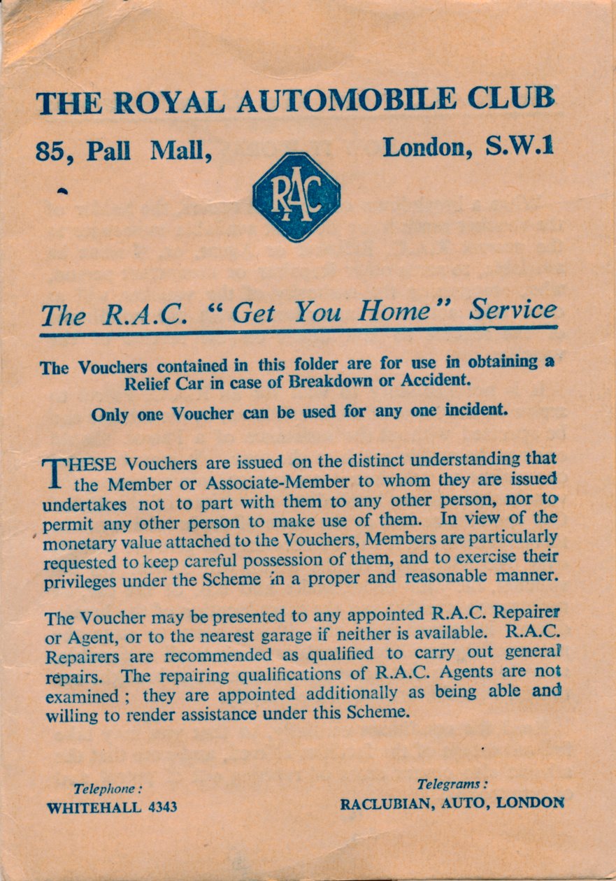 द रॉयल ऑटोमोबाइल क्लब वाउचर, 1952 द्वारा अज्ञात