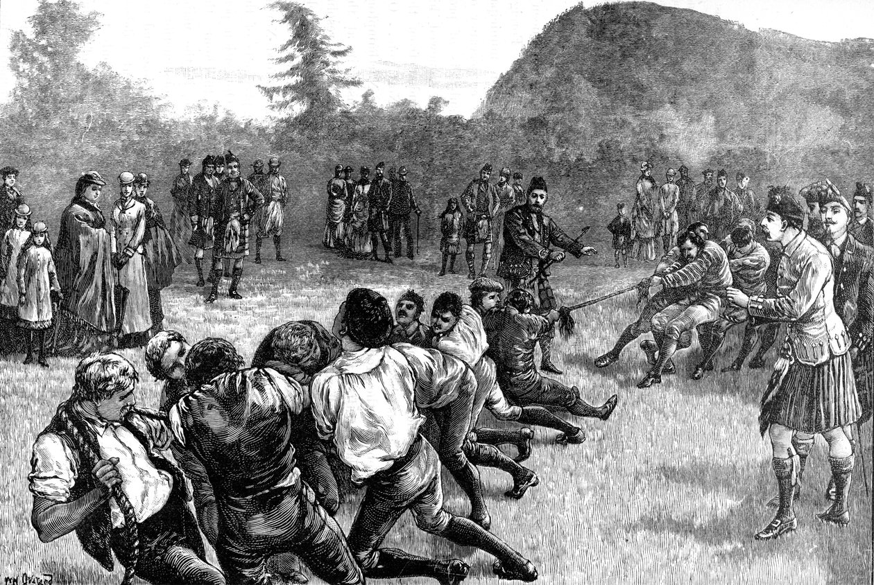 द रॉयल फैमिली इन द हाइलैंड्स, टग ऑफ़ वॉर - 19 वीं सदी के अंत में, 1900 द्वारा अज्ञात