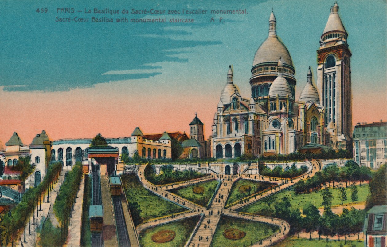 Sacré-Coeur बेसिलिका के साथ स्मारक सीढ़ी, पेरिस, c1920 द्वारा अज्ञात