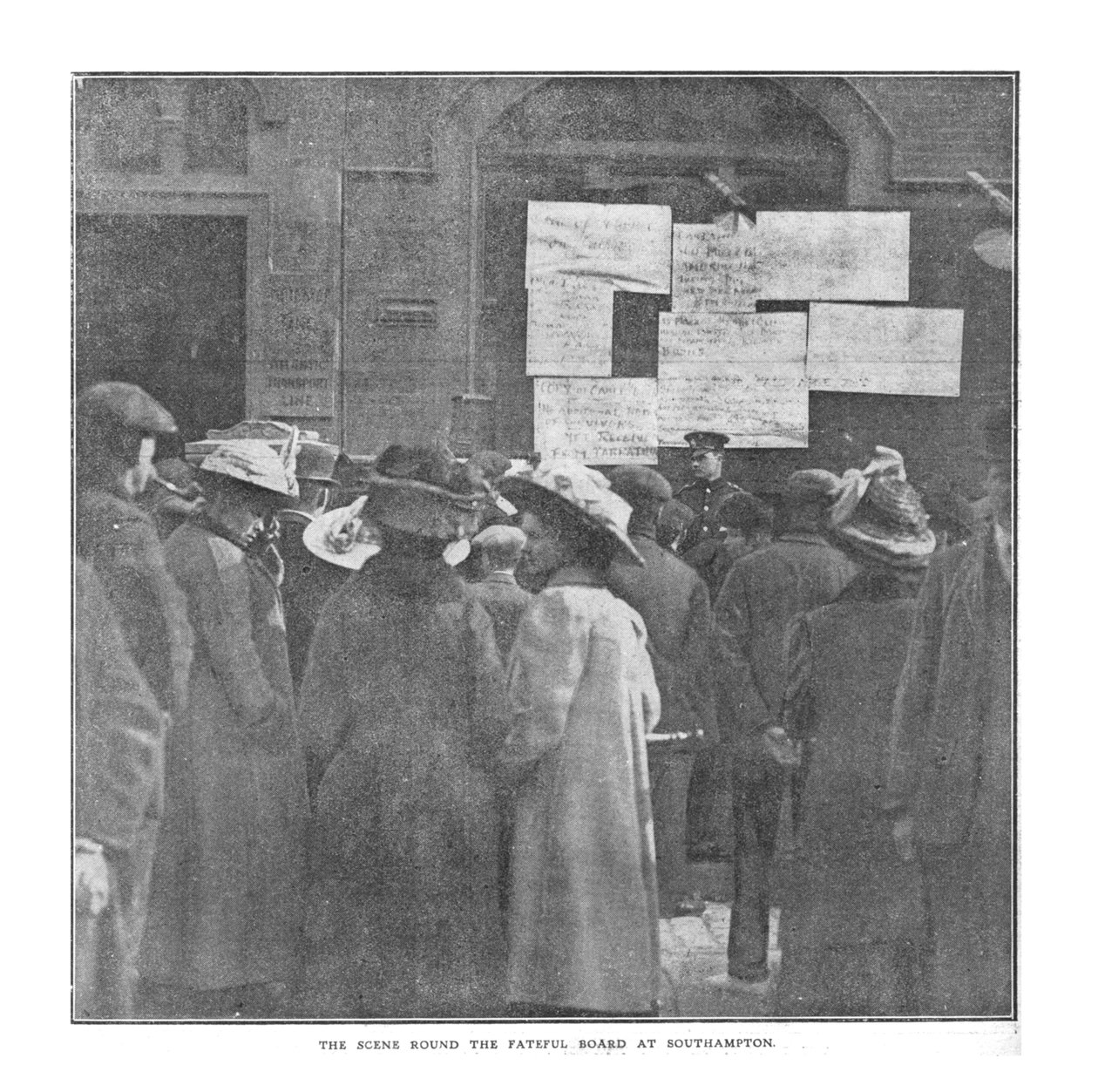 साउथेम्प्टन में 20 अप्रैल 1912 को द फेटफुल बोर्ड का सीन राउंड। द्वारा अज्ञात