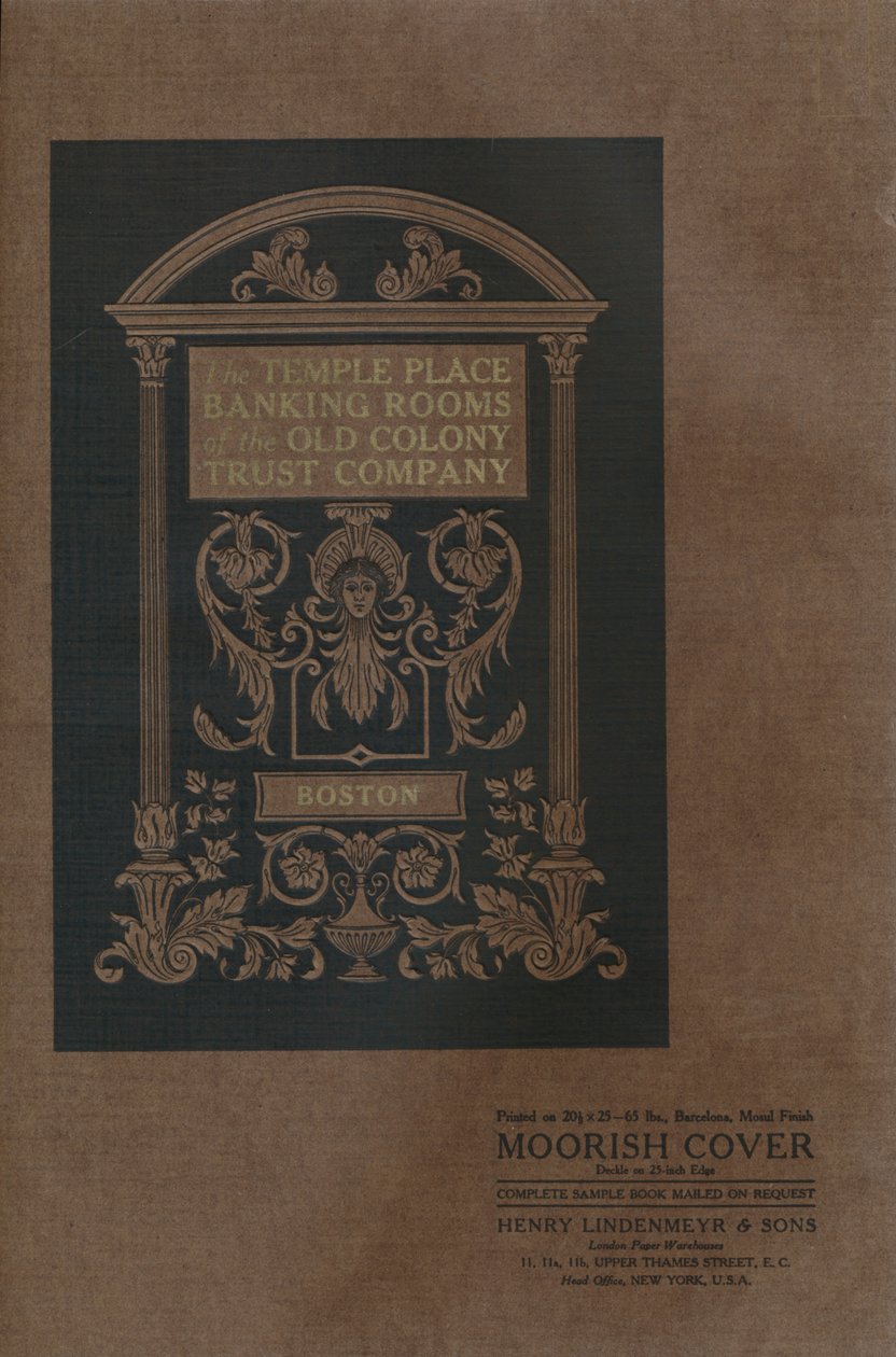 ओल्ड कॉलोनी ट्रस्ट कंपनी का मंदिर प्लेस बैंकिंग रूम - मूरिश कवर, 1909। द्वारा अज्ञात