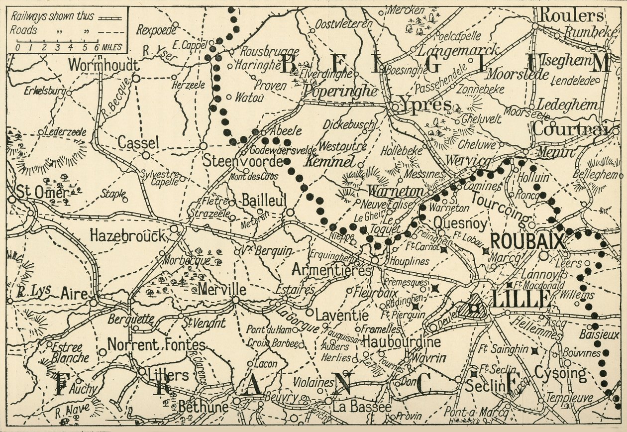1914 में फ्लैंडर्स में युद्ध का रंगमंच, c1920। द्वारा अज्ञात