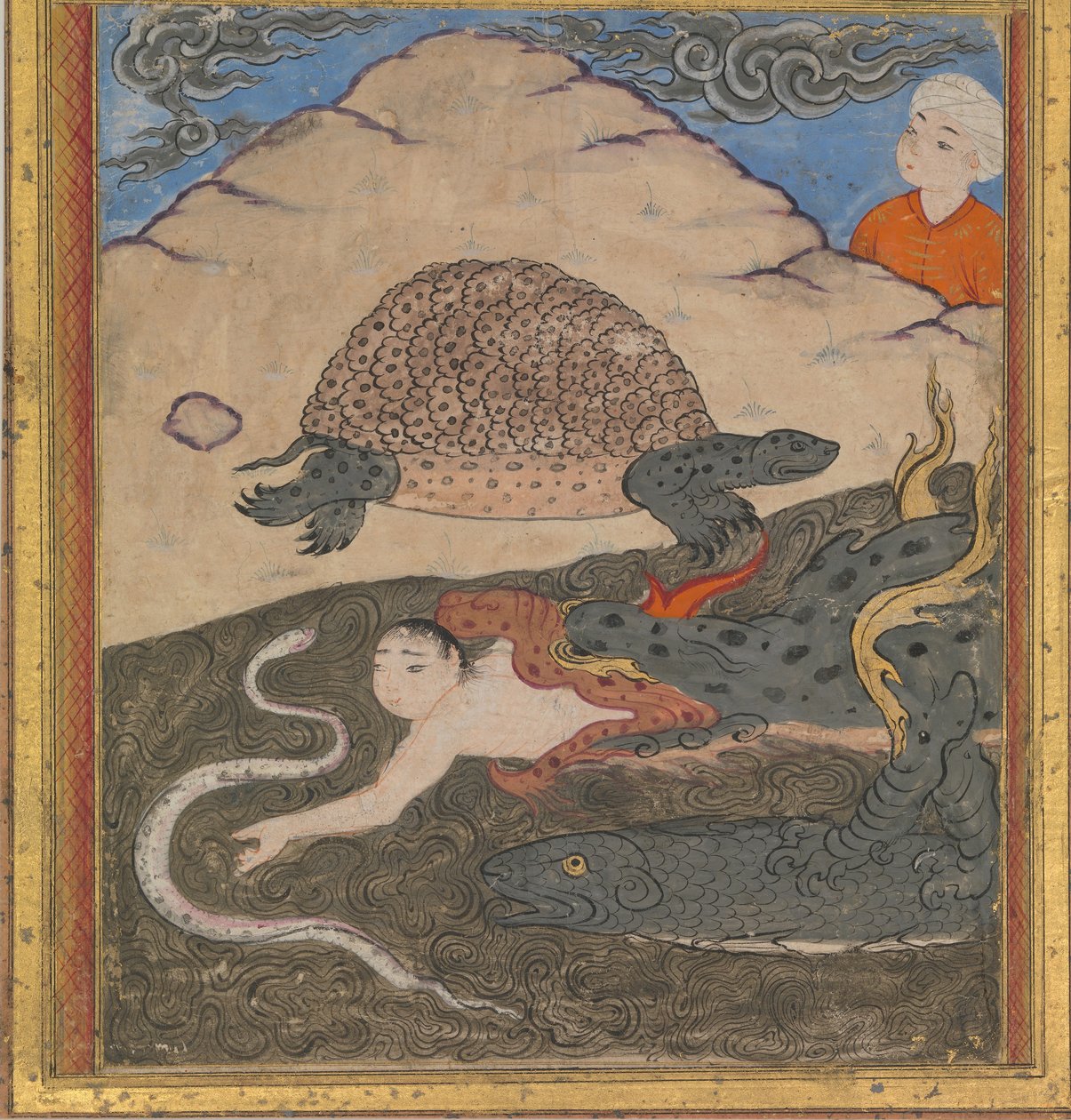 कछुआ, 'अजैब अल-मखलुकत वंडर्स ऑफ क्रिएशन' से फोलियो..., 16वीं शताब्दी का दूसरा भाग। द्वारा अज्ञात