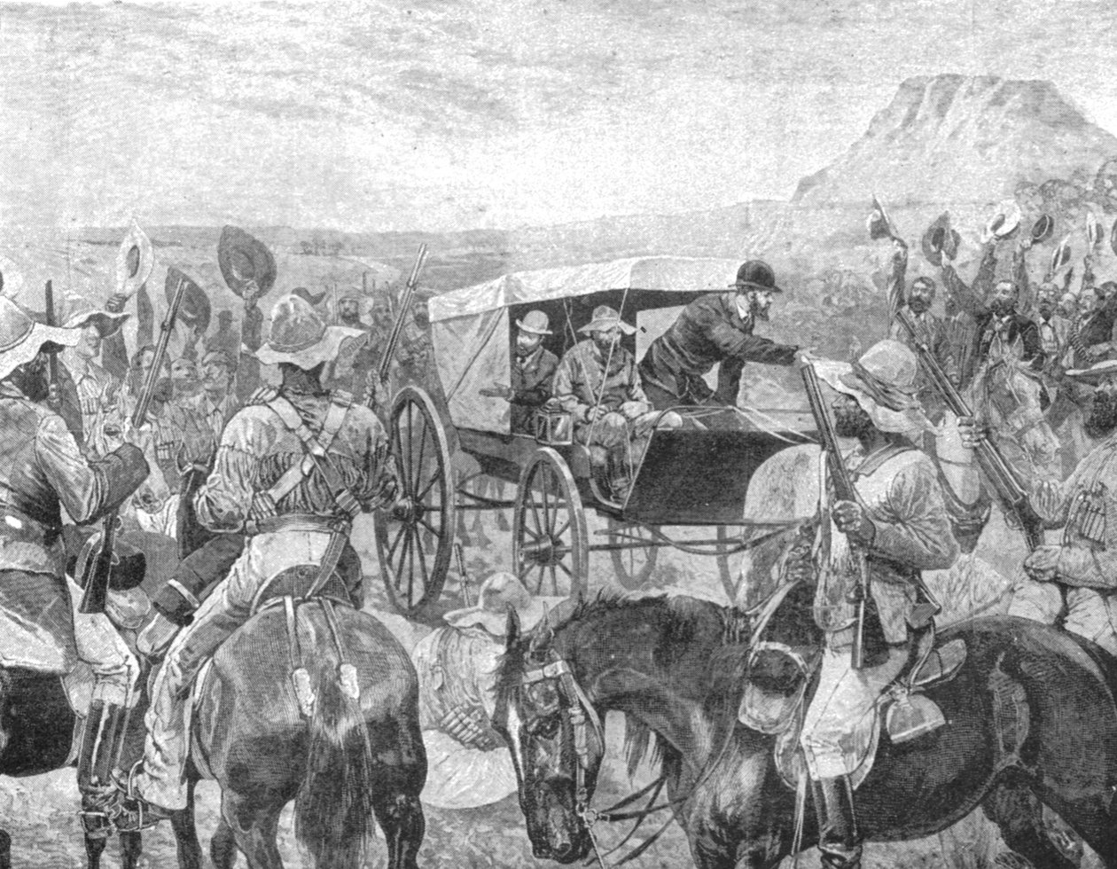 द ट्रांसवाल वॉर, 1881: प्रेसिडेंट ब्रांड मेकिंग ऑफ डिक्लेरेशन ऑफ पीस एट लिंग्स नेक, 1901। द्वारा अज्ञात